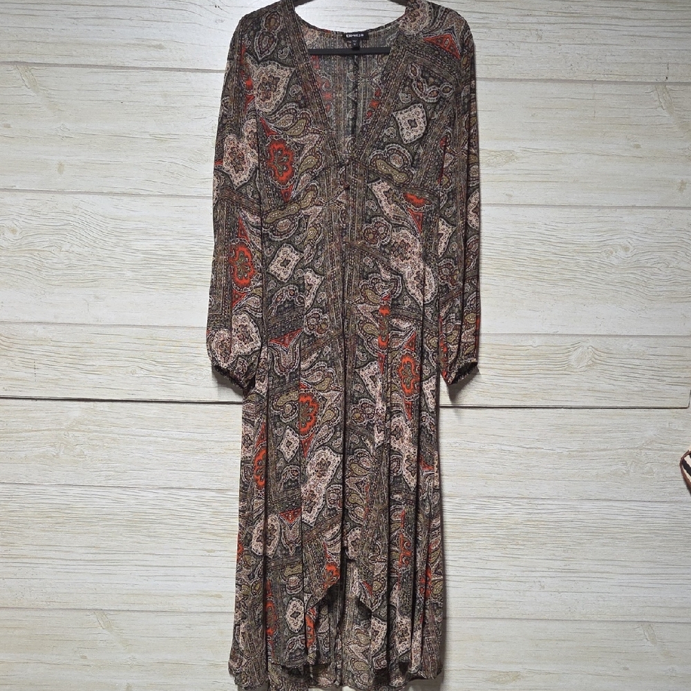 Express Multicolor Paisley Long Sleeve Dress